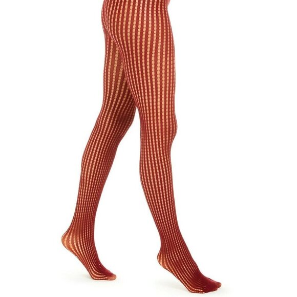 L349 Dkny Crimson Red Fashion-Net Tights - Medium - Picture 1 of 2